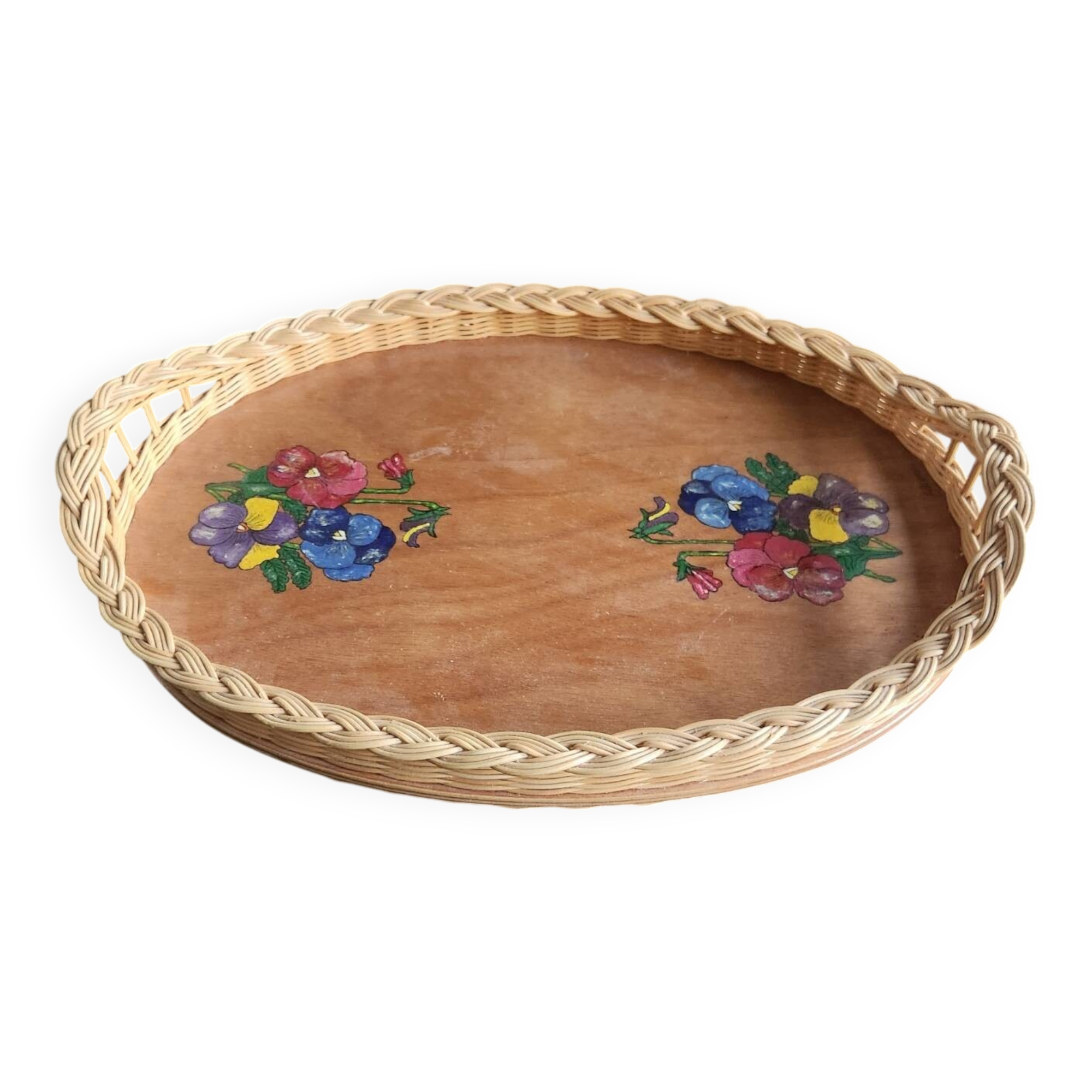 Wood and wicker tray: vintage