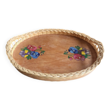 Wood and wicker tray: vintage