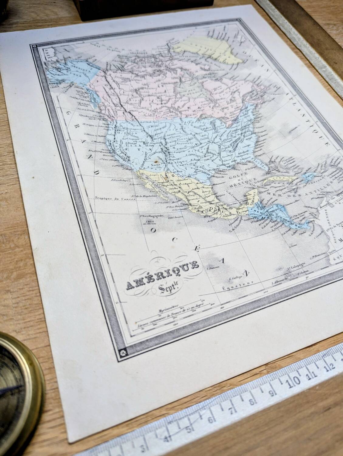 North America, old map, printed in 1852.