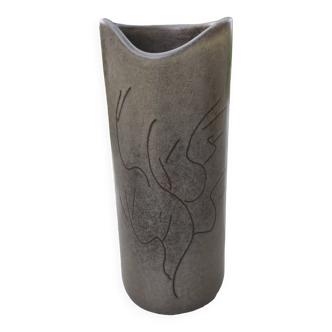 Vase rouleau céramique émaillée signé max idlas décor libre typique de l'artiste