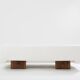 Italian Brutalist sofa in walnut and chenille velvet circa 1960