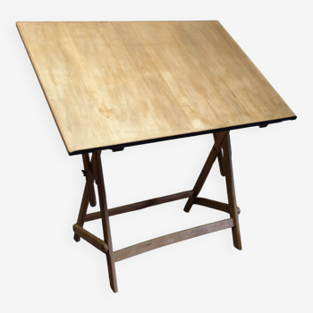 Ancienne table d'architecte tout en bois années 50