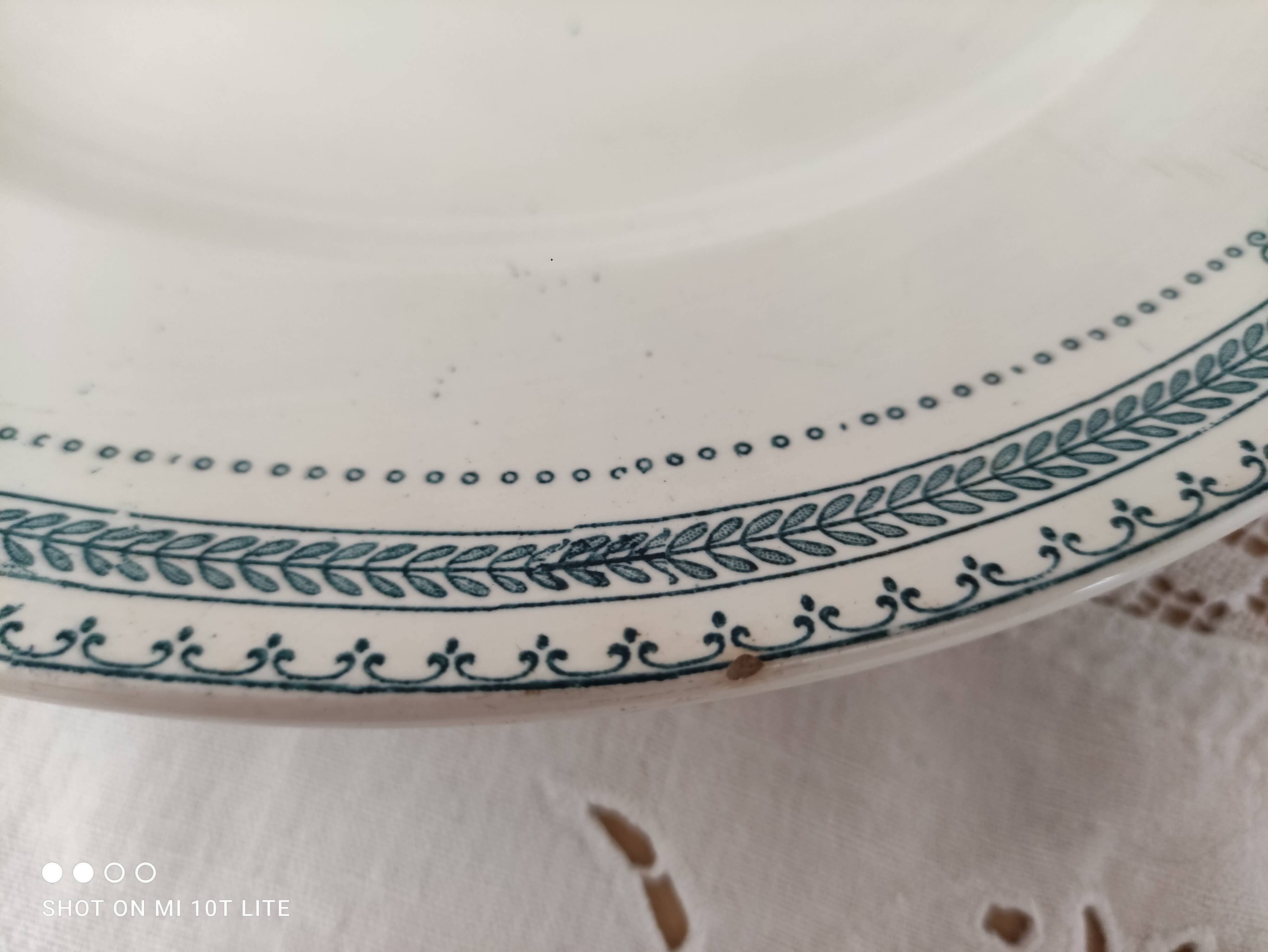 Set of 2 round dishes trundle in Iron Earth Sarreguemines model Carina decoration blue frieze