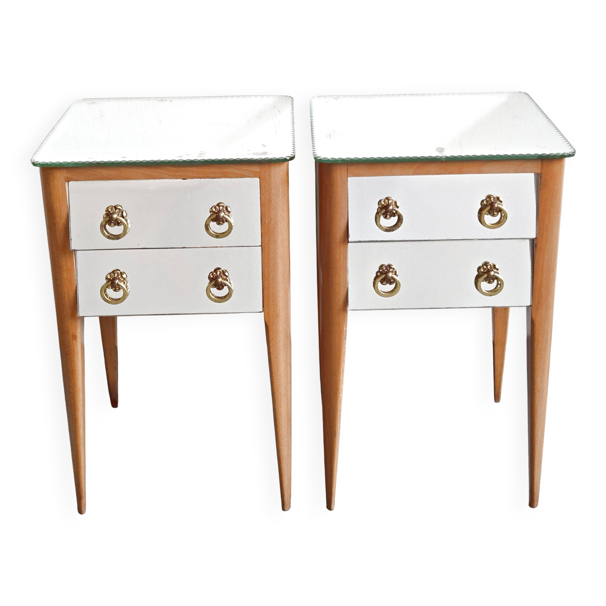 Pair of vintage 1950s mirrored bedside tables