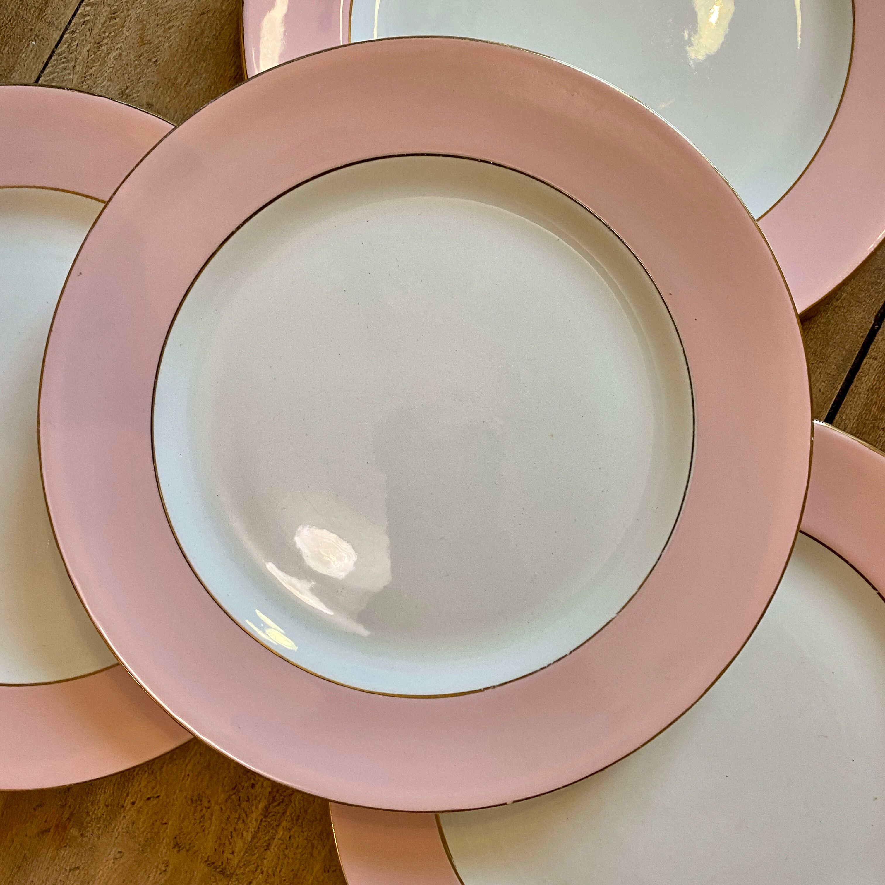 Set of 7 flat plates vintage pink L'Amandinoise