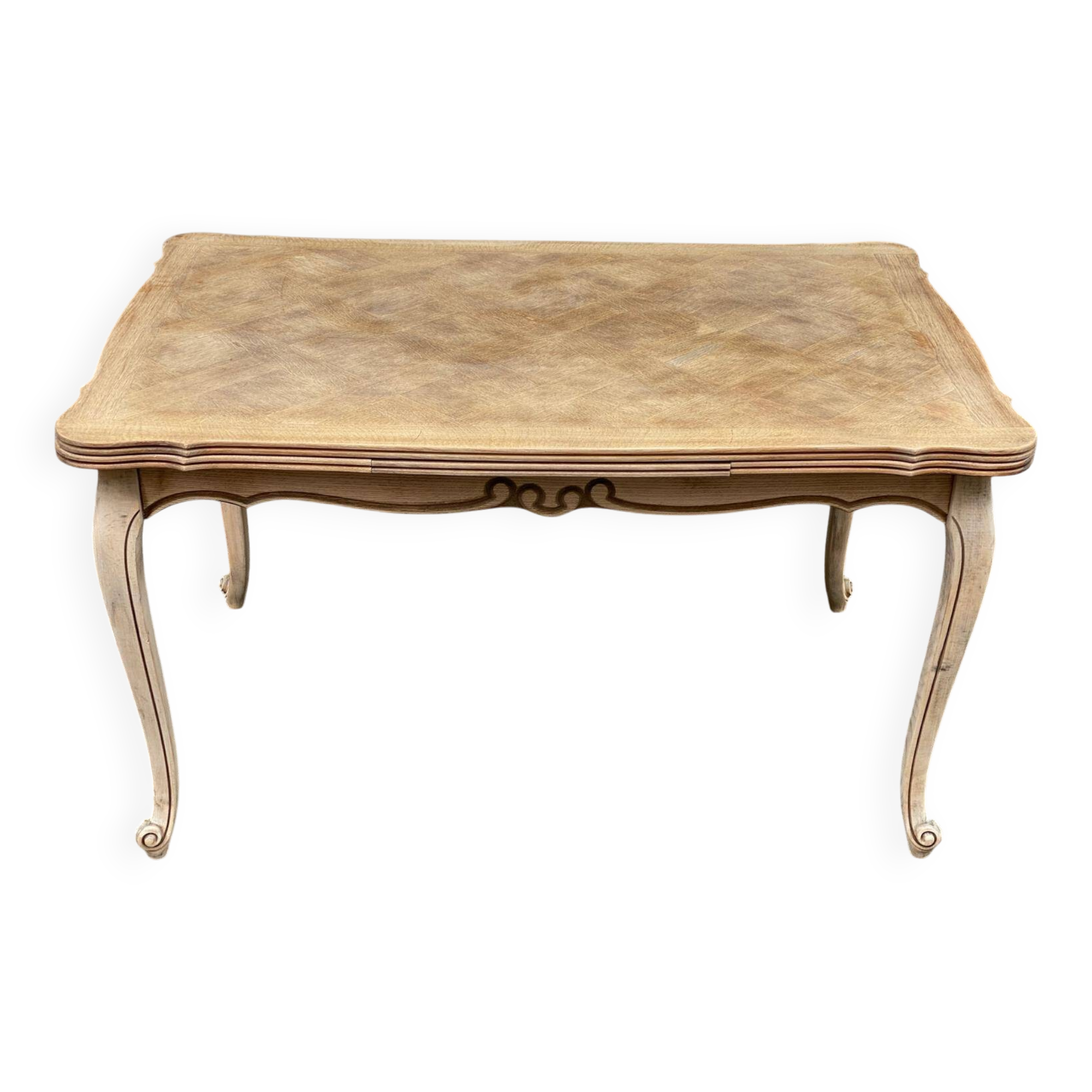 Louis XV extendable dining table renovated in raw wood 220cm