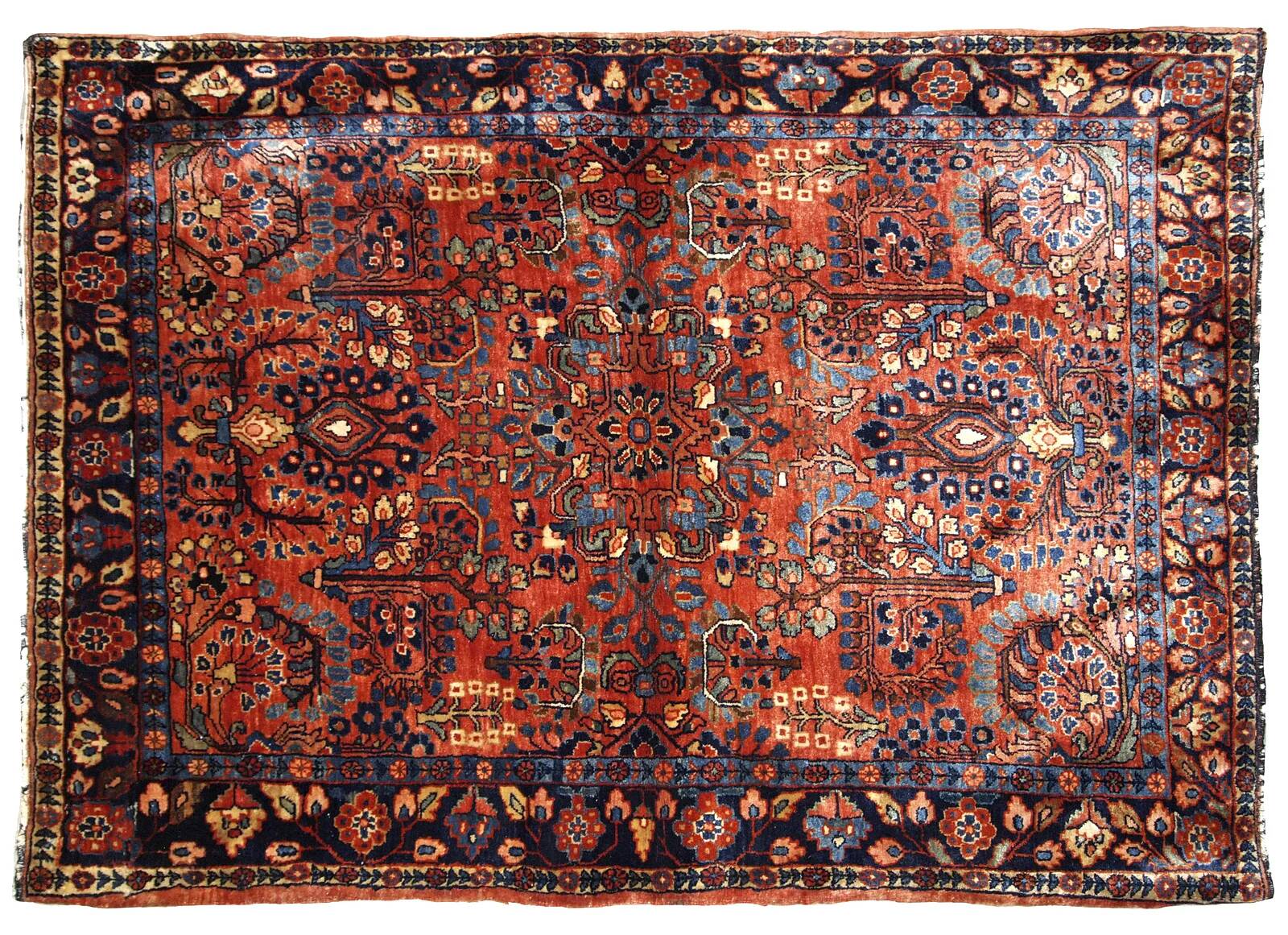 Handmade antique Persian Sarouk rug 3.4' x 5.3' (103cm x 161cm) 1920s - 1B697