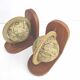 Pair of bookends globe world map wood paper