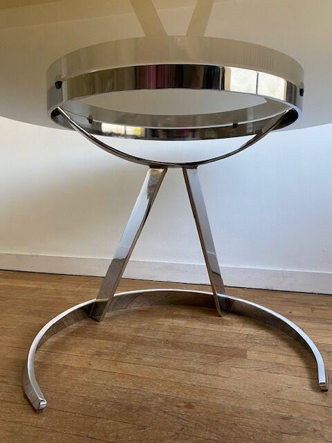 Round table vintage smoked glass 1970