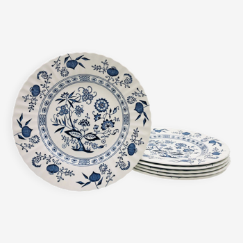 6 Dinner plates, J & G Meakin Classic White Blue Nordic.