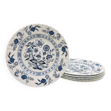 6 Dinner plates, J & G Meakin Classic White Blue Nordic.
