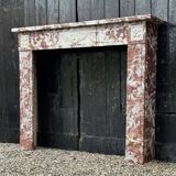 Louis XVI style fireplace in royal red and white Carrara marble circa 1900