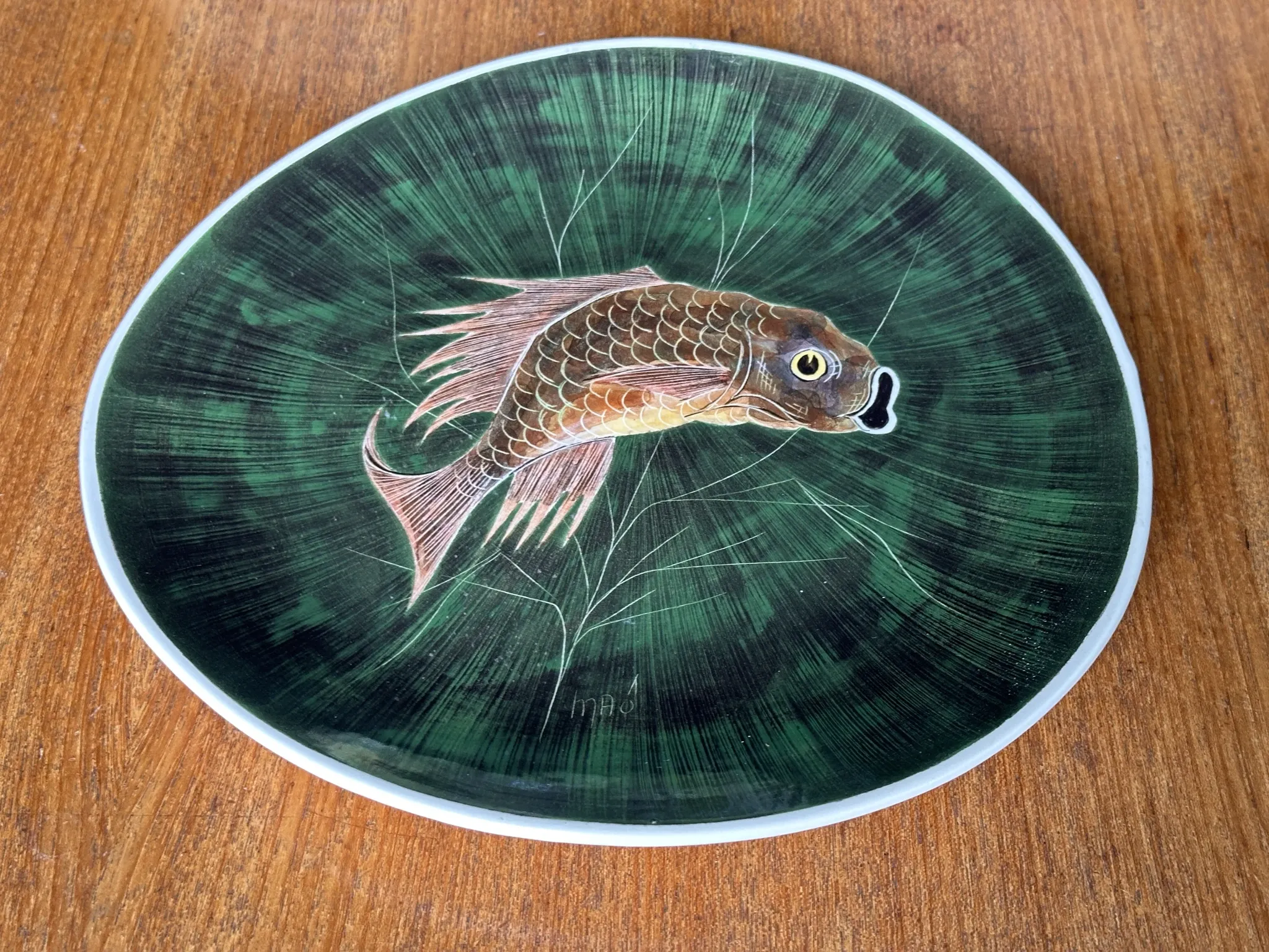 Fish service in glazed earthenware painted by hand signed Le Mao - 1960