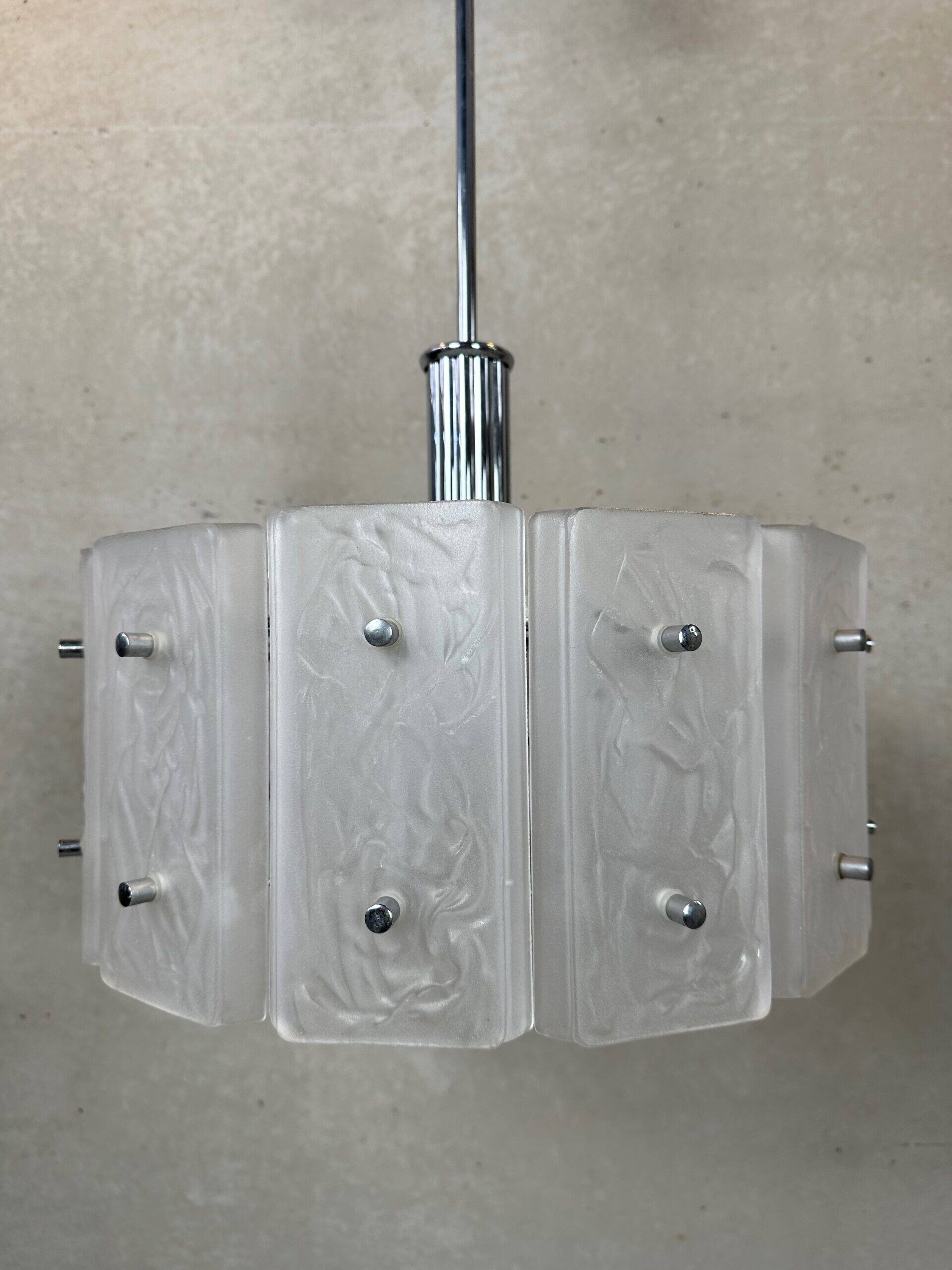 Vintage 1970s pendant lamp – glass/chrome