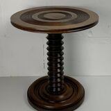 Brutalist Wood Turned Wine Press Side Table in the style of Charles Dudouyt