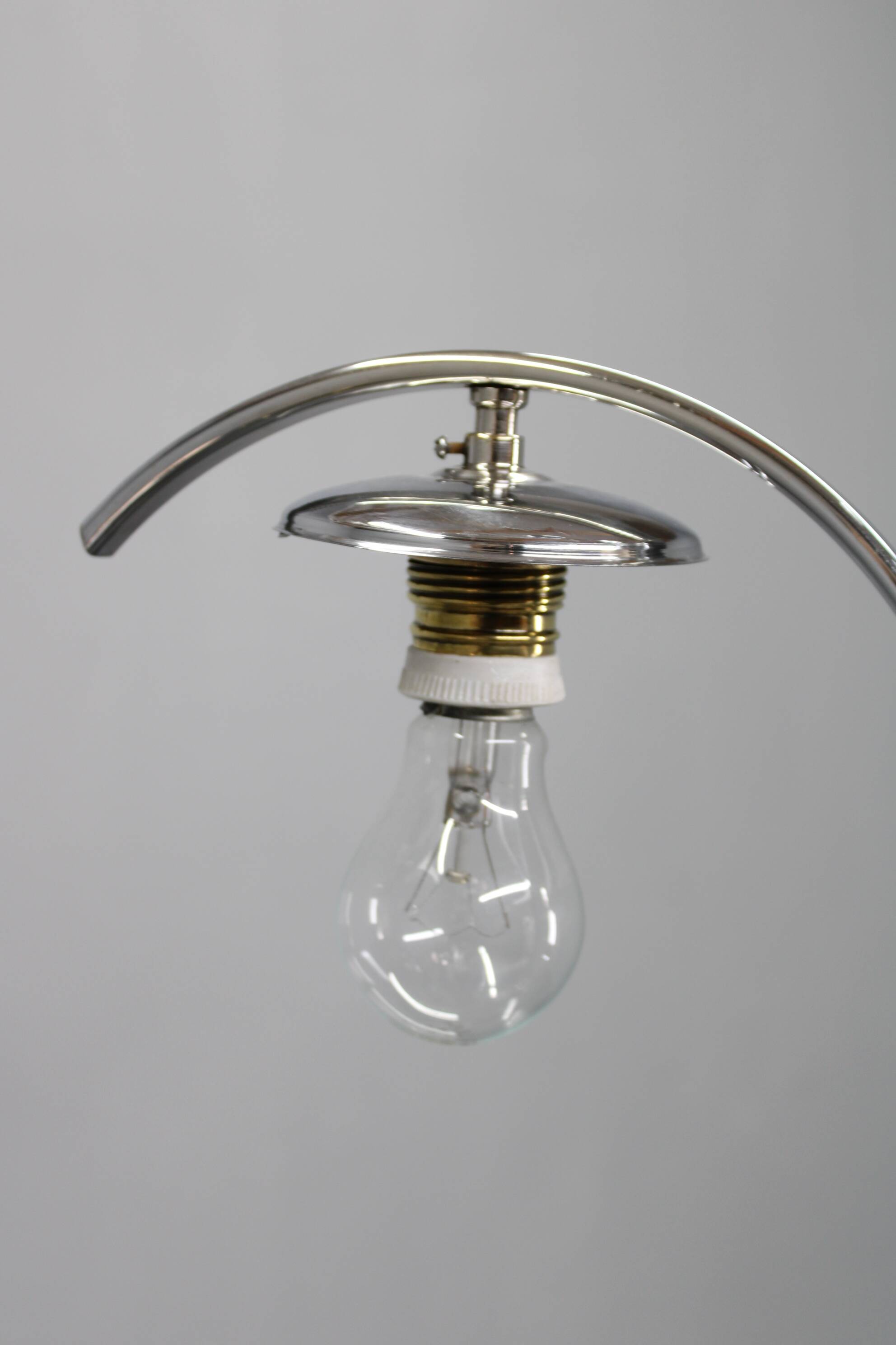 Czechoslovak Art Deco chrome chandelier with opaline glass, 1930s