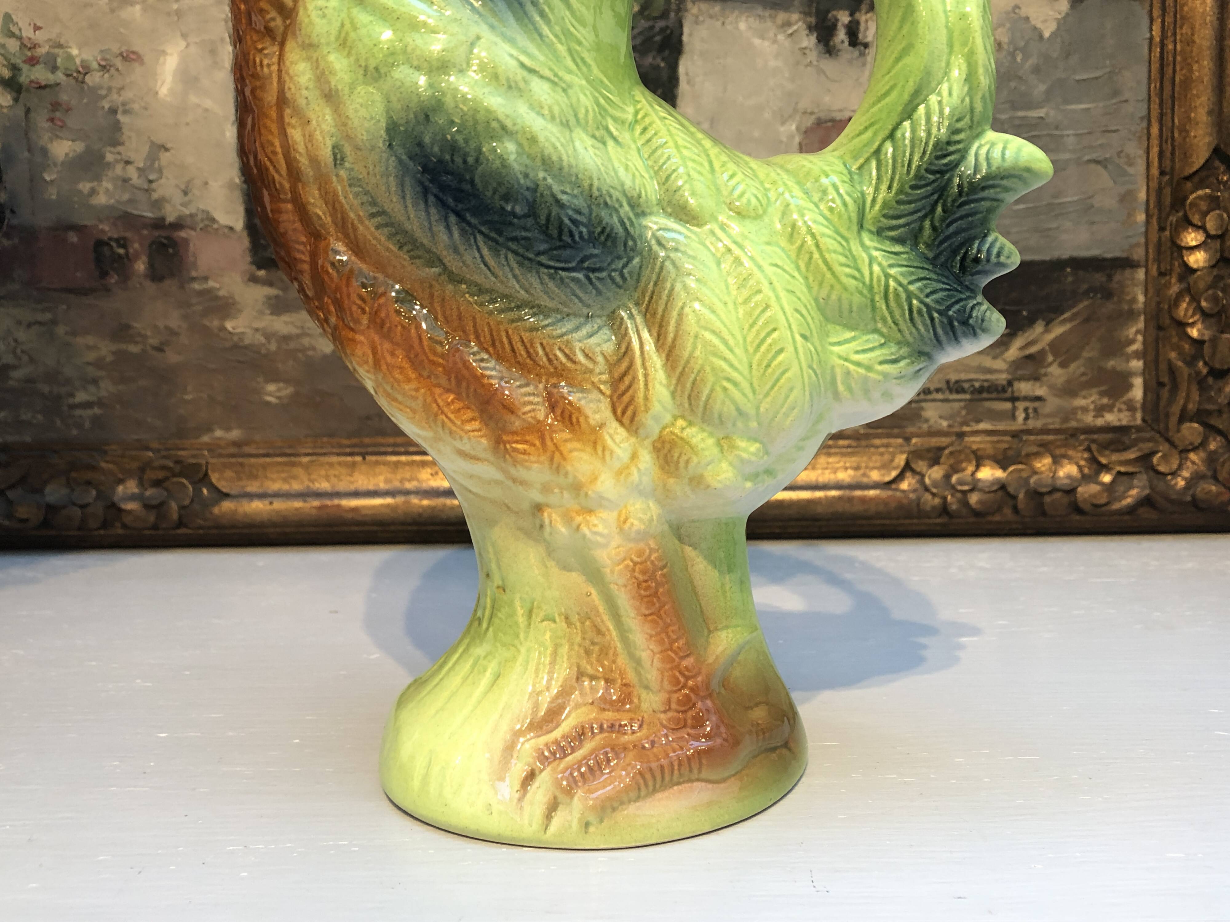 Pichet carafe coq in barbotine france vintage