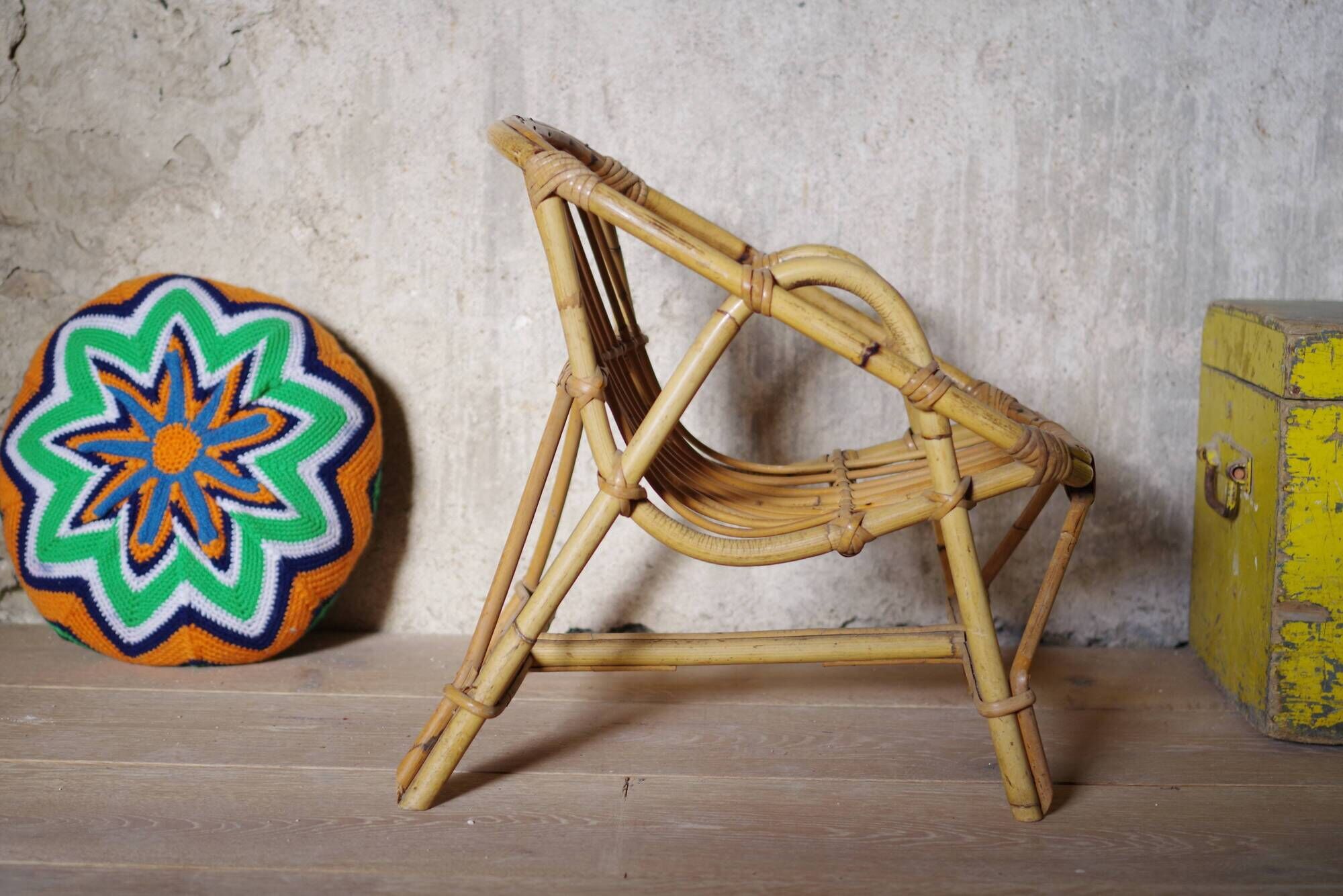 Chair child rattan vintage retro 60s Bohemian bamboo Wicker