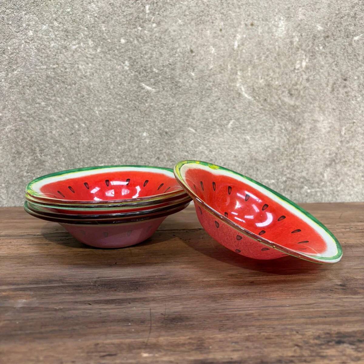 Assiettes creuses à dessert en verre à décor pastèque