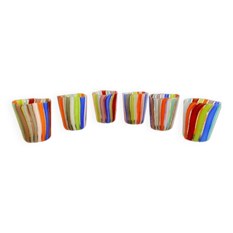 Ensemble de 6 verres contemporains multicolores en verre de Murano