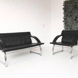 Sofa and Chair in black leather of Sede DS-127 of Gerd Lange 1980 s