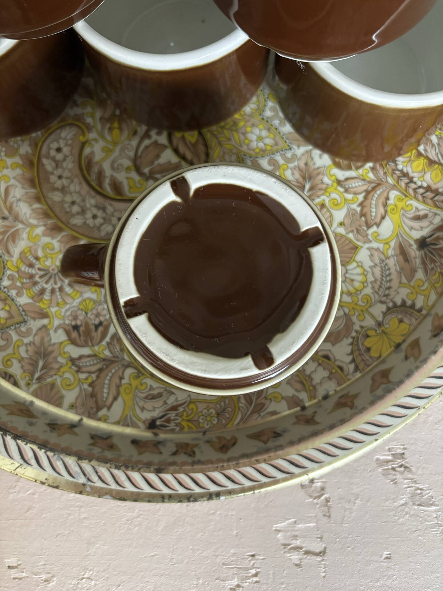 Set of 6 vintage brown glazed bistro coffee cups.