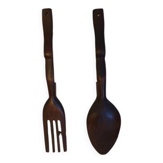 Large wooden serving cutlery folk art vintage African art