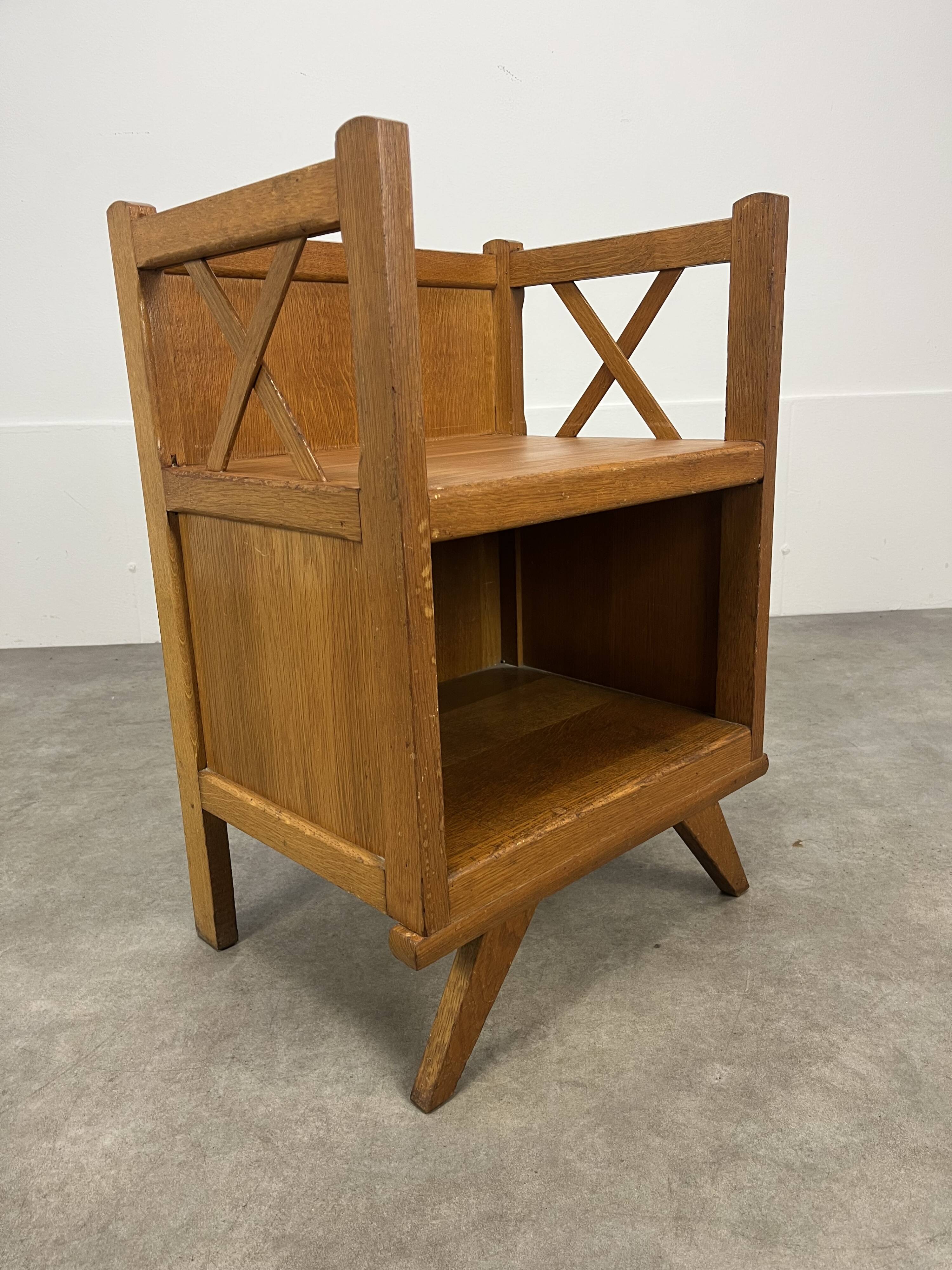 50s wooden cross-braced bedside table