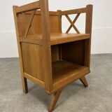 50s wooden cross-braced bedside table