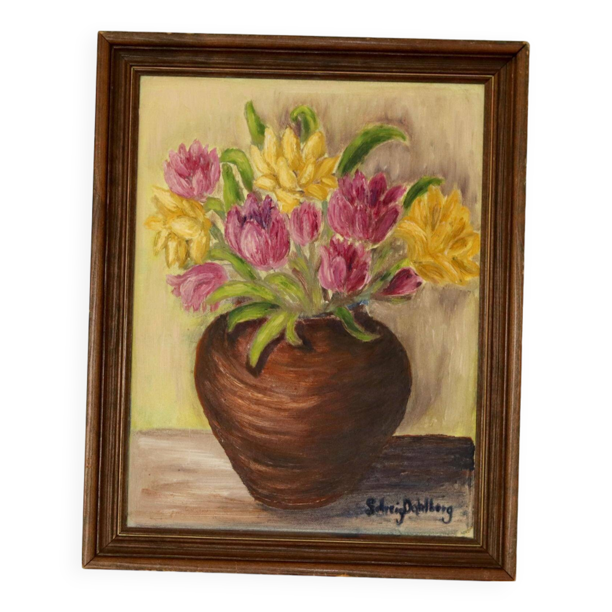 Original Swedish Mid-Century Oil on Panel " Still Life" by Solveig Dahlberg - Vintage & Framed