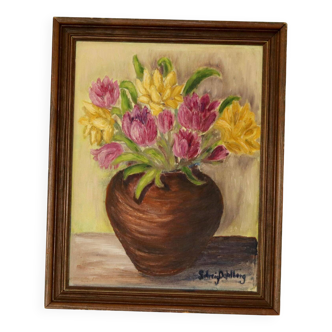 Original Swedish Mid-Century Oil on Panel " Still Life" by Solveig Dahlberg - Vintage & Framed