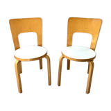 Pair of chair 66 design Alvar Aalto artek edition melaminé white