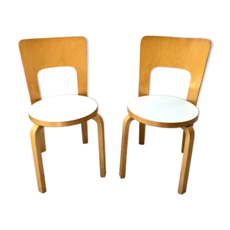 Pair of chair 66 design Alvar Aalto artek edition melaminé white
