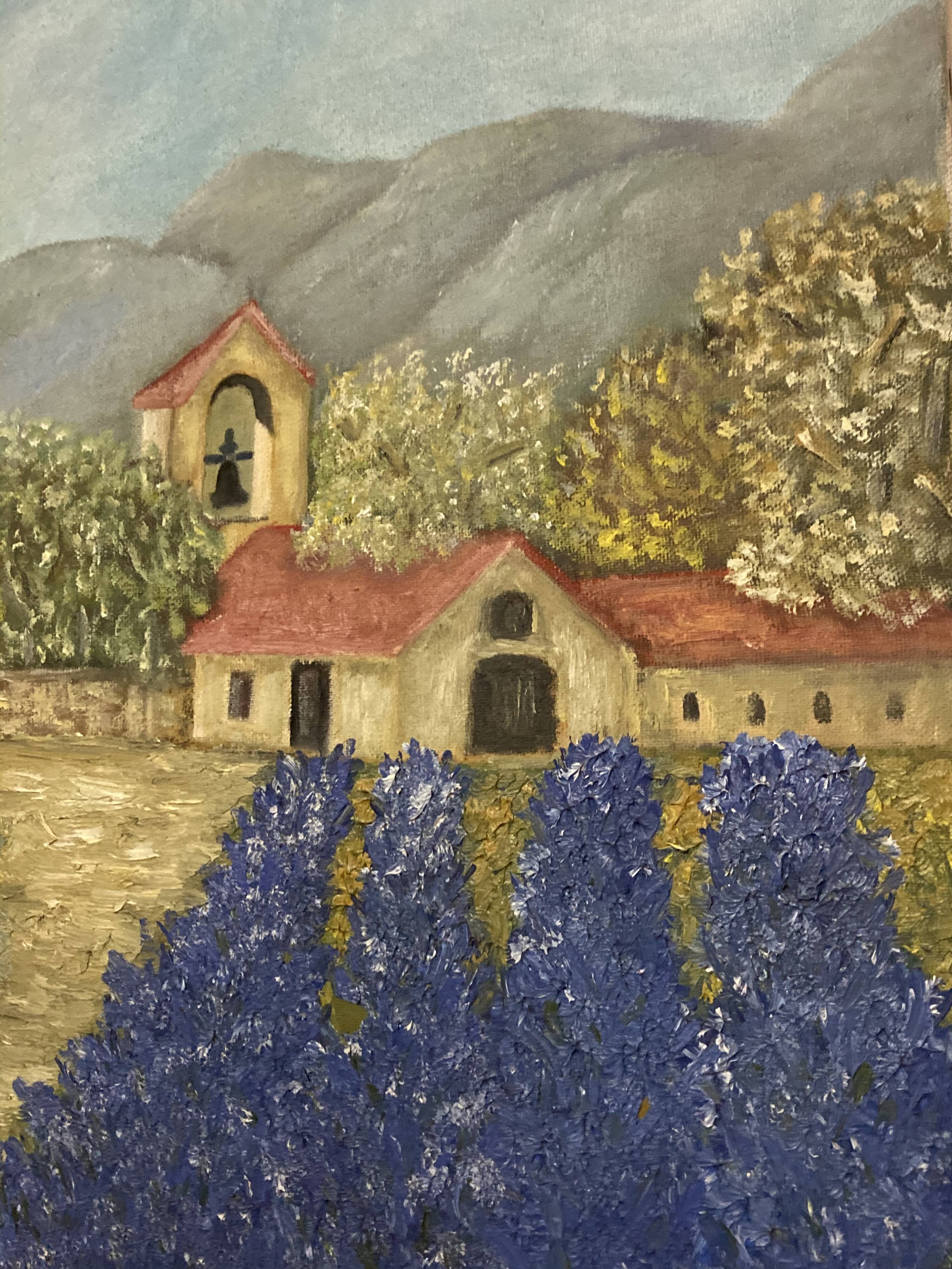 Huile sur toile « clocher »