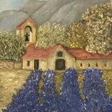 Huile sur toile « clocher »