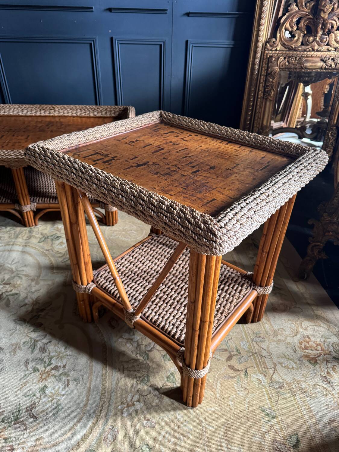 Coffee Table And Pair Of Sofa Ends From The 70s In Bamboo - 20th Century