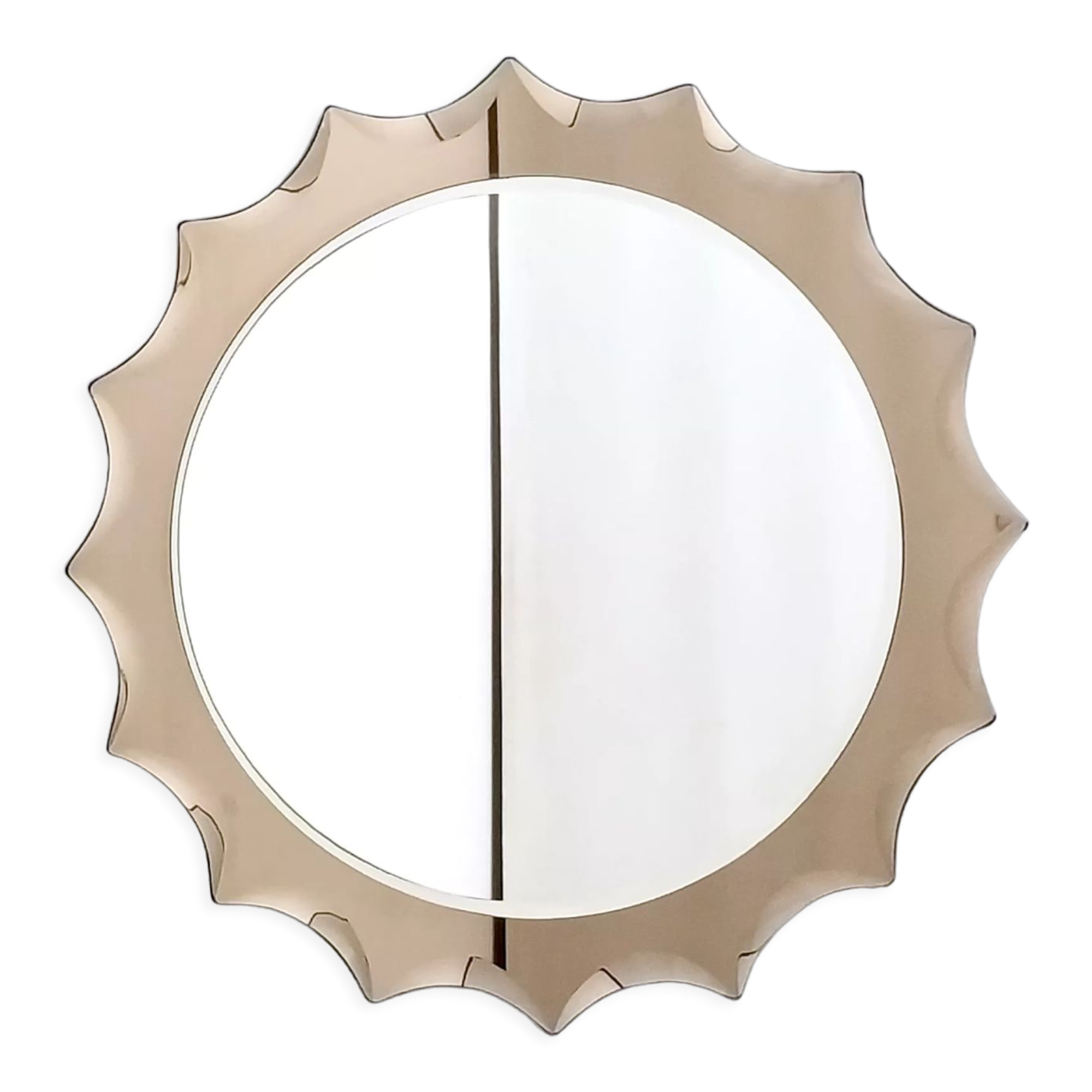 Postmodern sun shaped bronze wall mirror, italy