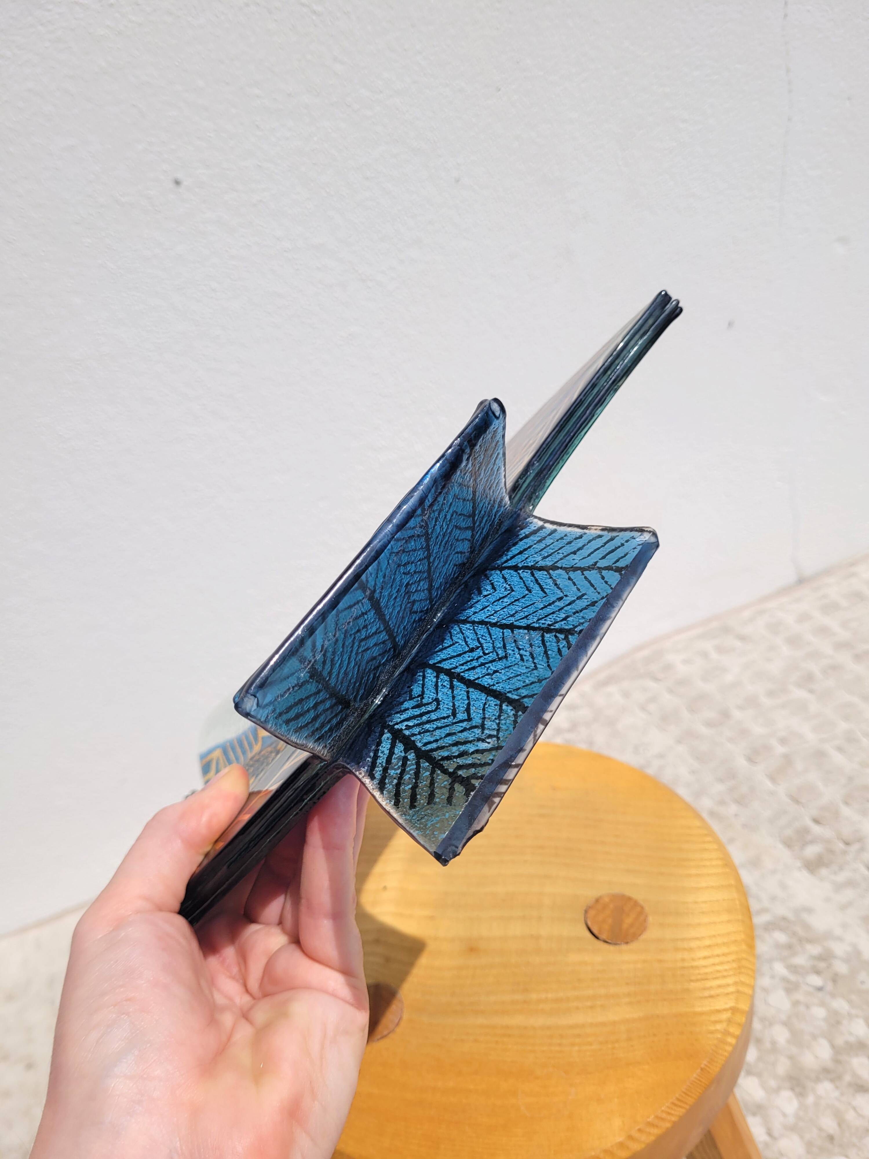 Peacock blue vase in laminated glass