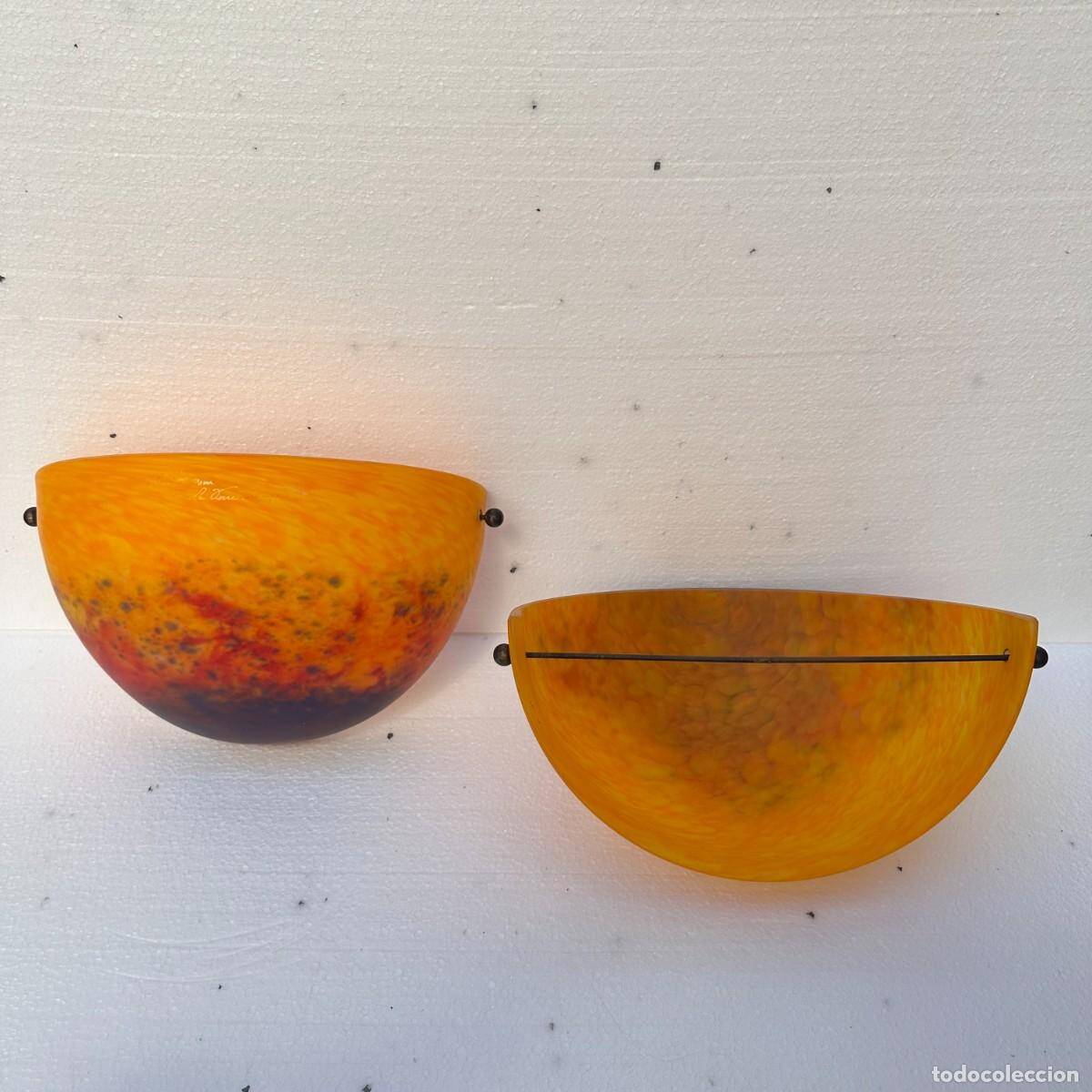 Pair of wall lights, bent glass, Patrick Crespin Le Verre Français, 90s