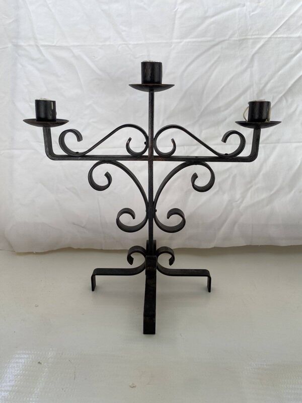 Paire de chandeliers brutalistes en fer forgé