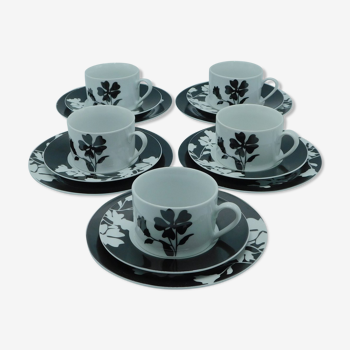 5 cups, 5 saucers, 5  cake plates