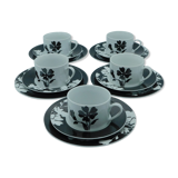 5 cups, 5 saucers, 5  cake plates