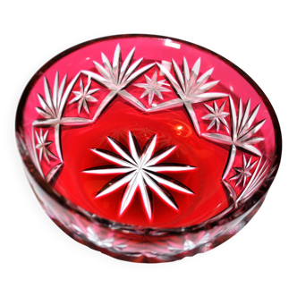 Saint-Louis Massenet cut crystal bowl lined with Raspberry Red OVERLAY