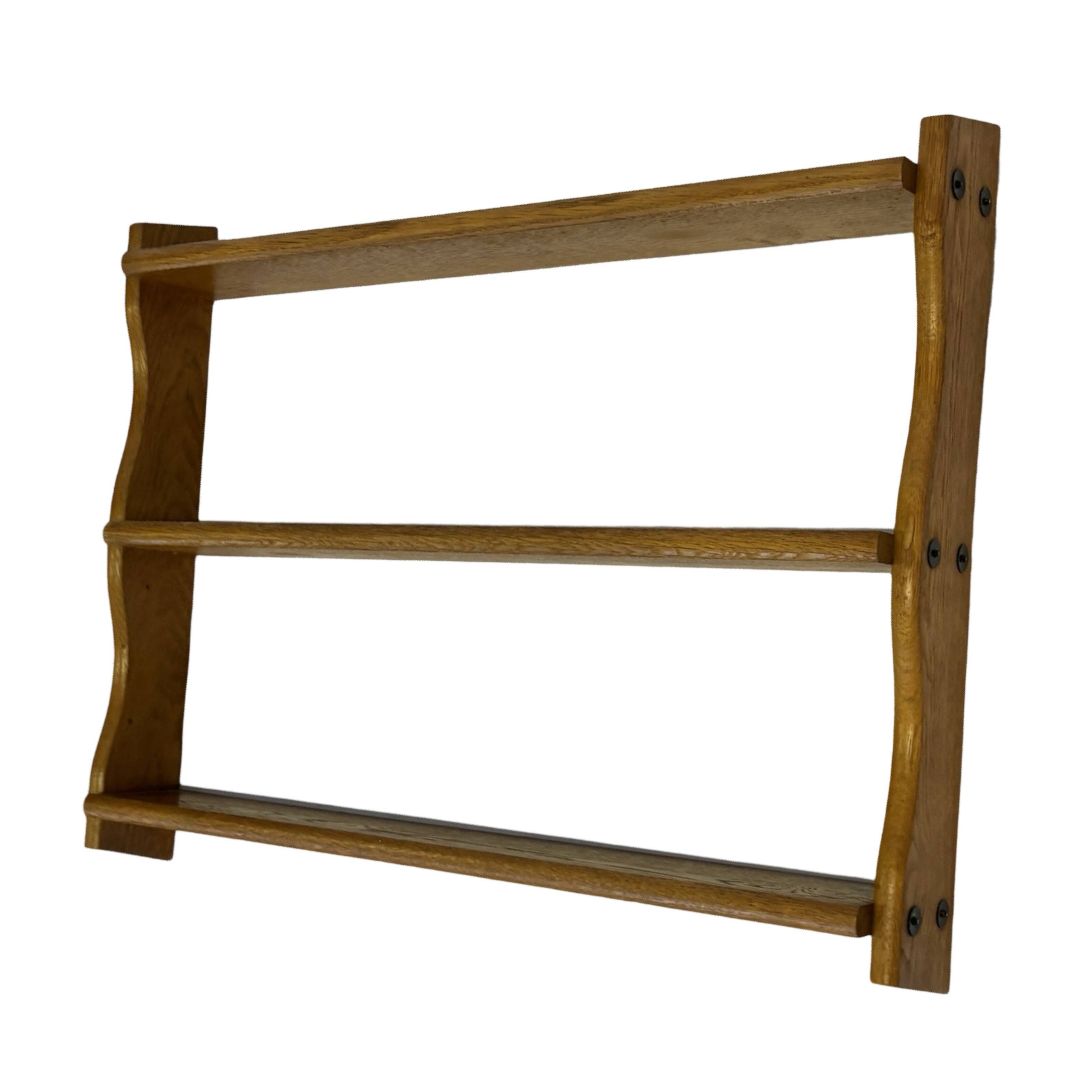 Vintage solid wooden wall rack with 3 shelves 70s oak rack