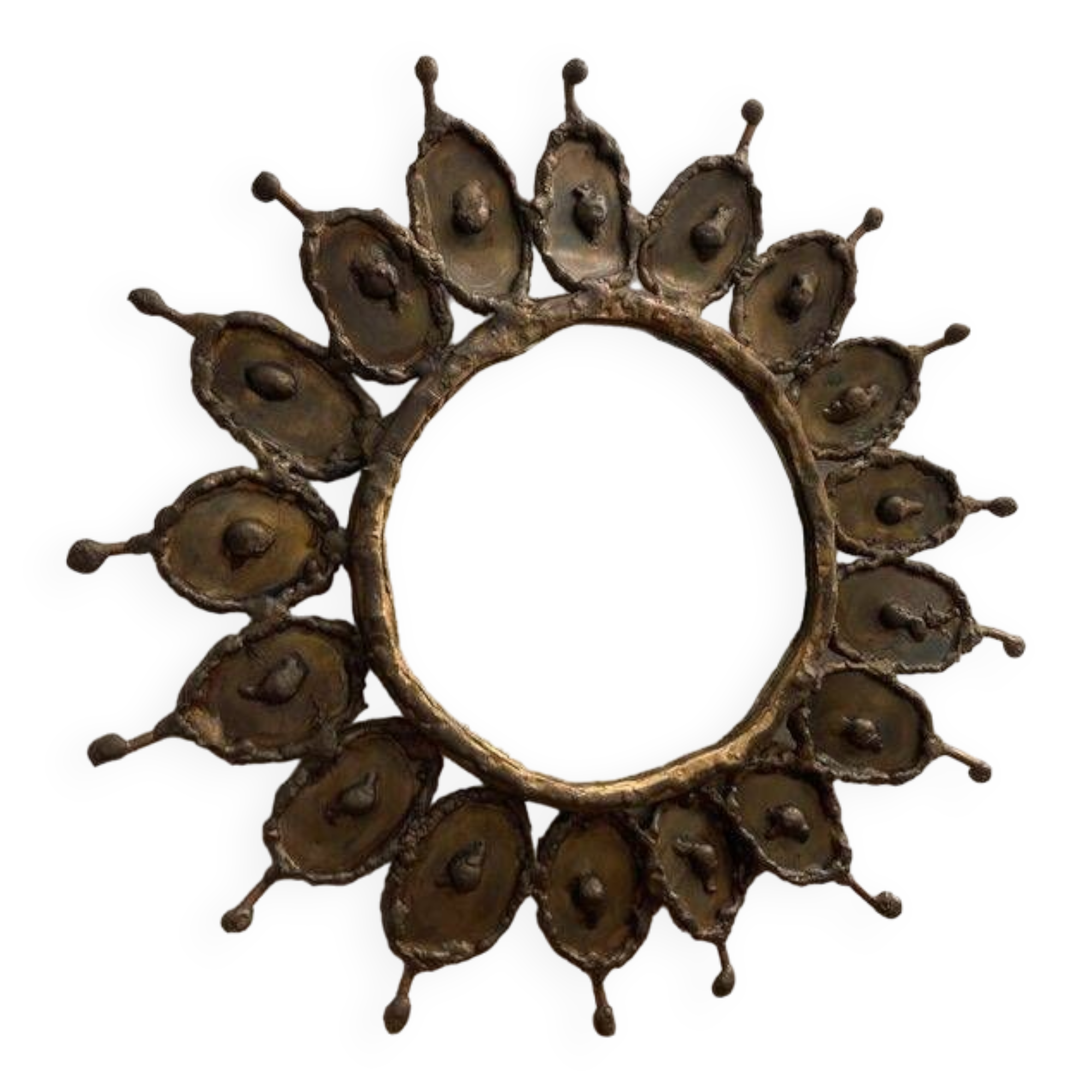 Brutalist brass and copper mirror 1960 design
