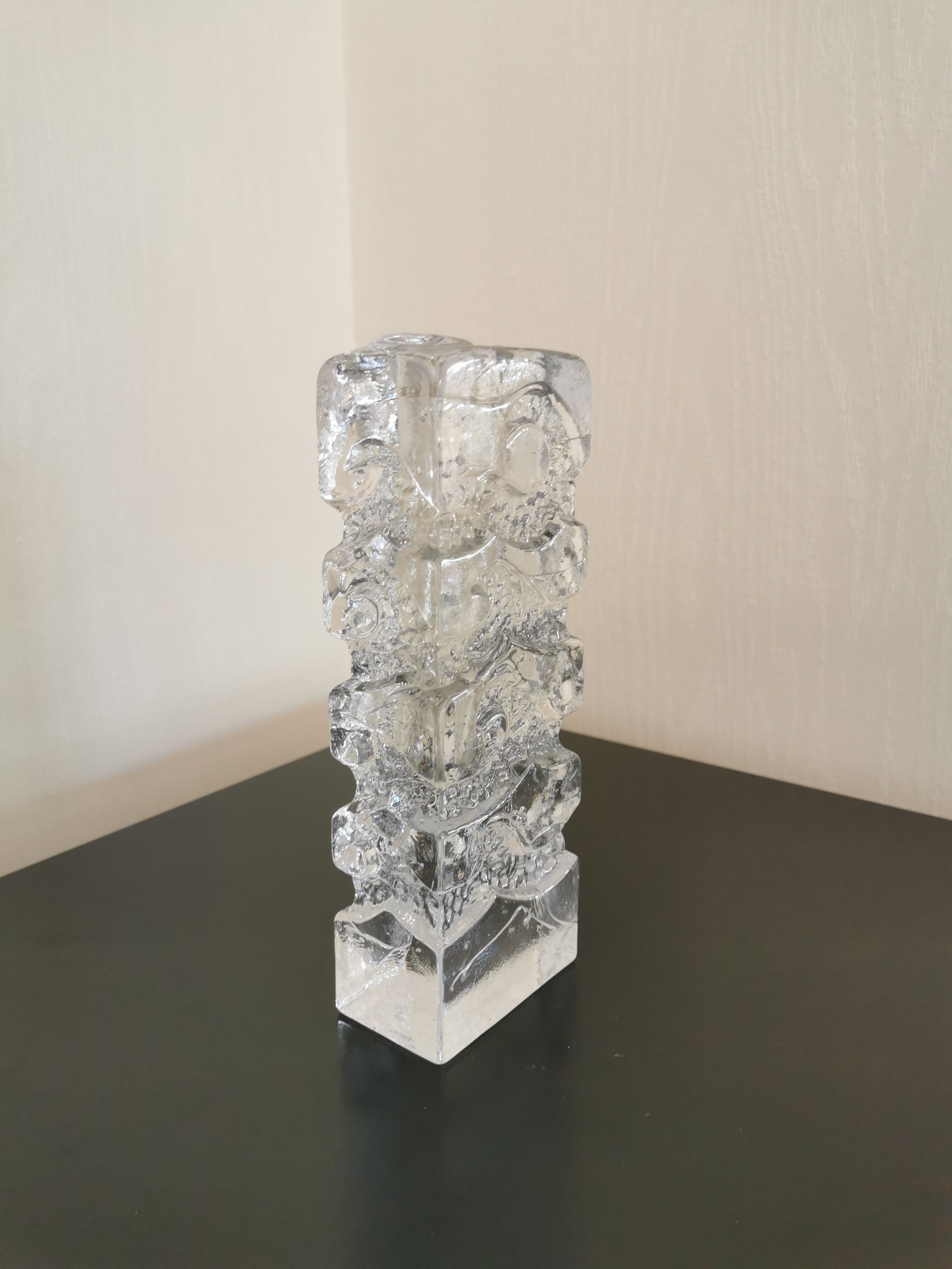 Vase pique fleur bougeoir en verre  style brutaliste Vintage