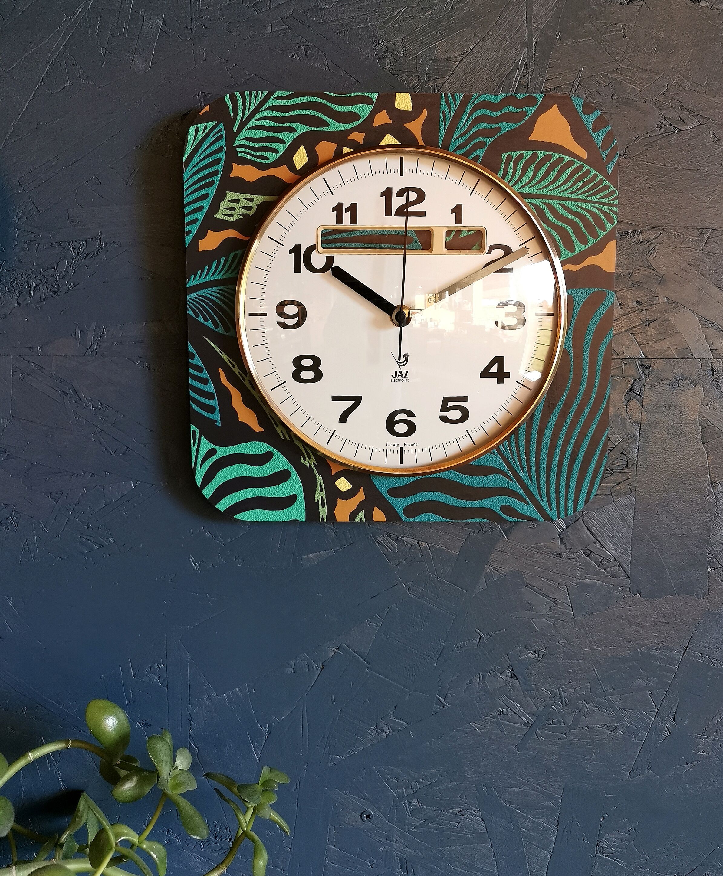 Horloge vintage pendule murale silencieuse carrée "Jaz vert noir"