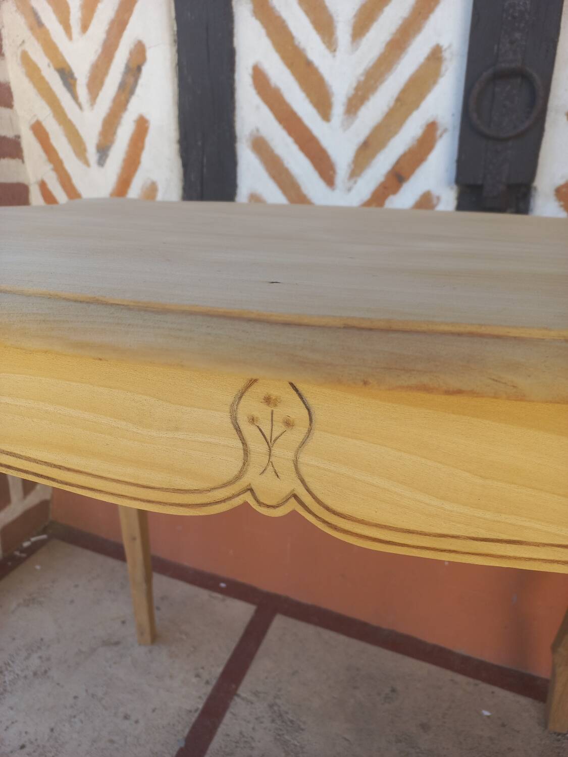 Small sandblasted wood desk table