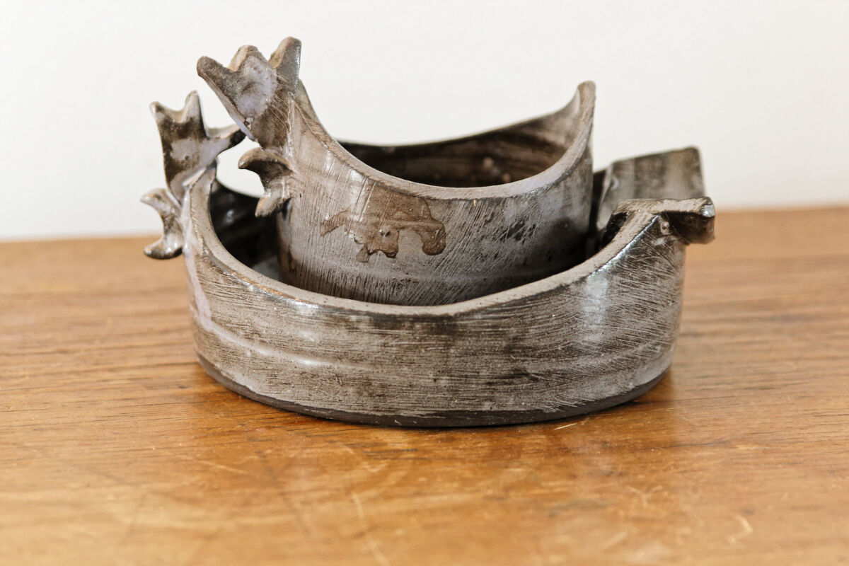 Duo of terracotta ramekins "hen" signed