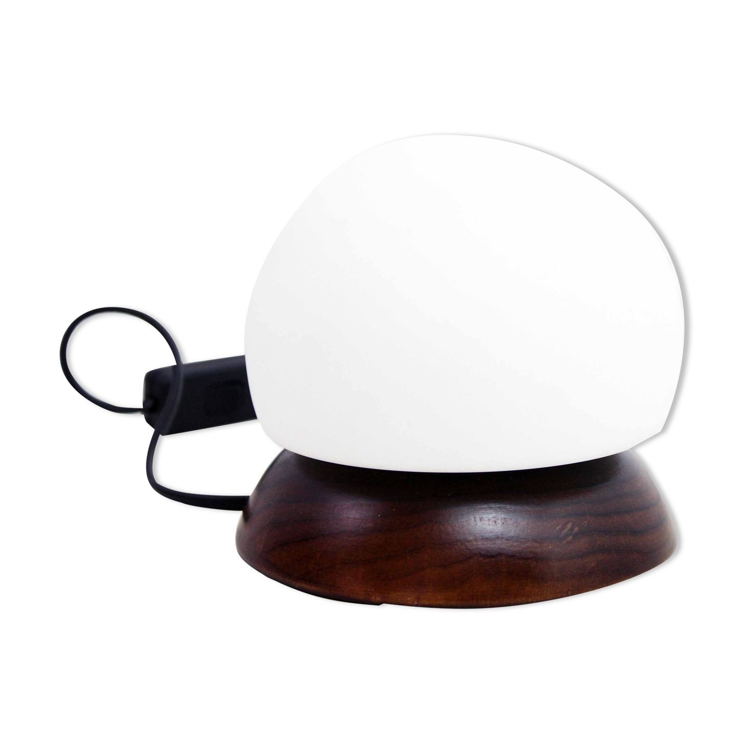 Mushroom lamp in wood and opaline glass